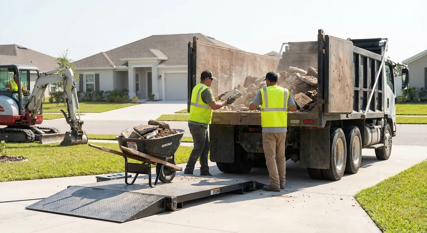 Heavy debris dumpster loaded with concrete in Chandler, AZ